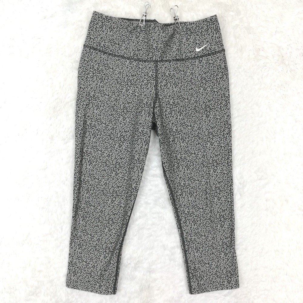 Nike Womens Pants Legging Capri Dri-Fit Gray Black Speckled Abstract Print M